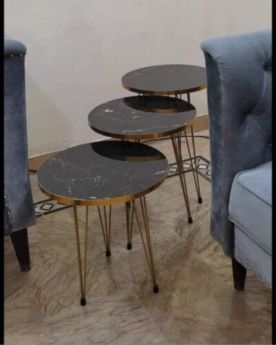 Set of 3 High Gloss Nesting Coffee Tables – Modern Wood & Metal Accent Tables - Image 2
