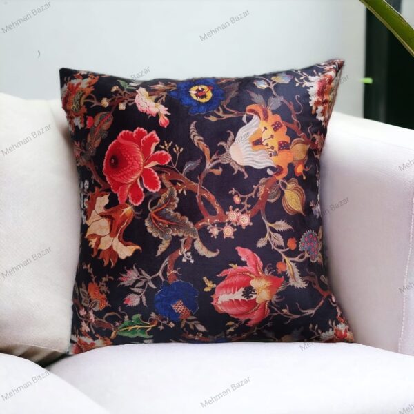 Elegant Floral Velvet Cushion Cover | Digital Print - Image 3