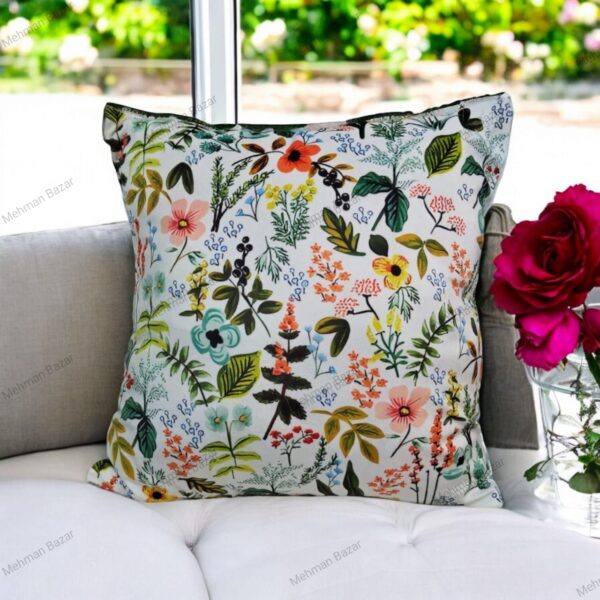 Elegant Floral Velvet Cushion Cover | Digital Print