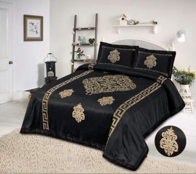 Luxury Velvet Bedsheet Set with Laser Cutting Motif & 2 Pillow Covers