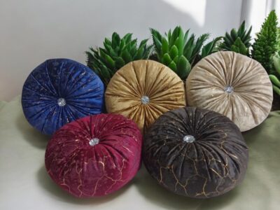 Round Pleated Velvet Pumpkin Cushion – 12'' Ultra-Soft Accent Pillow