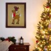 Handmade Reindeer Embroidered Wall Frame – Festive Christmas Décor