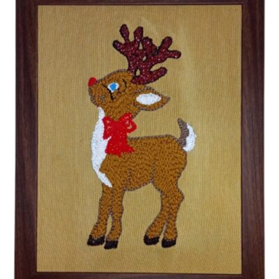 Handmade Reindeer Embroidered Wall Frame – Festive Christmas Décor