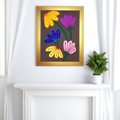 Handmade Embroidered Wall Frame – Colorful Floral Art on Fabric