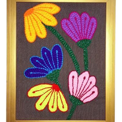Handmade Embroidered Wall Frame – Colorful Floral Art on Fabric