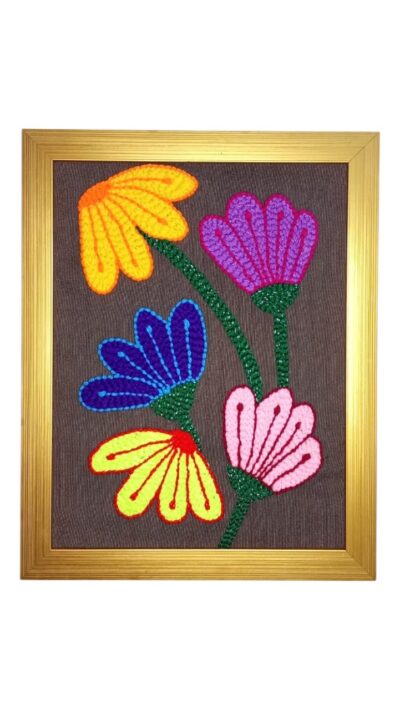 Handmade Embroidered Wall Frame – Colorful Floral Art on Fabric