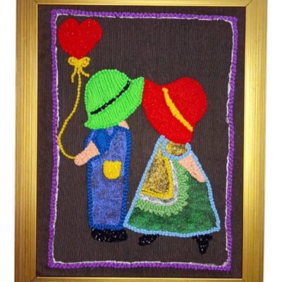Handmade Embroidered Couple Wall Frame – Romantic Heart Balloon Art