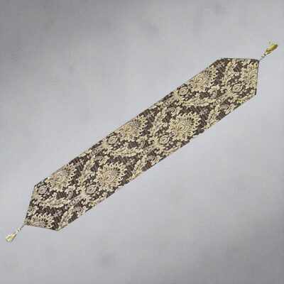 Heritage Elegance Brown & Golden Dining Table Runner with Ornate Detailing - Image 3
