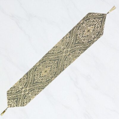 Majestic Charm Grey & Golden Dining Table Runner with Textured Mats Set - Image 4