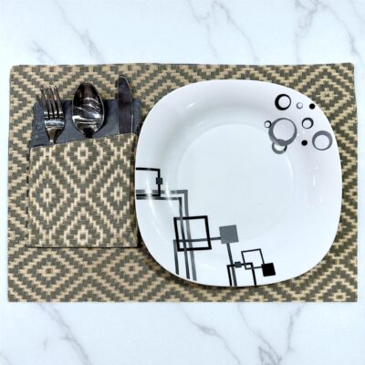 Majestic Charm Grey & Golden Dining Table Runner with Textured Mats Set - Image 3