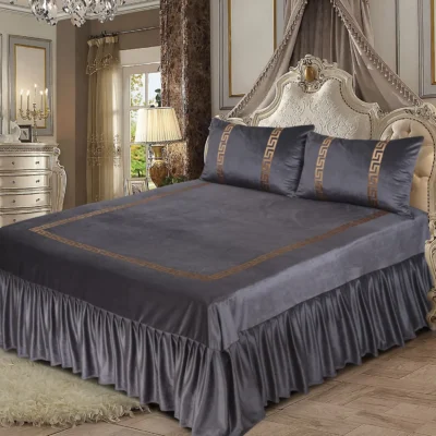 velvet bed sheet grey