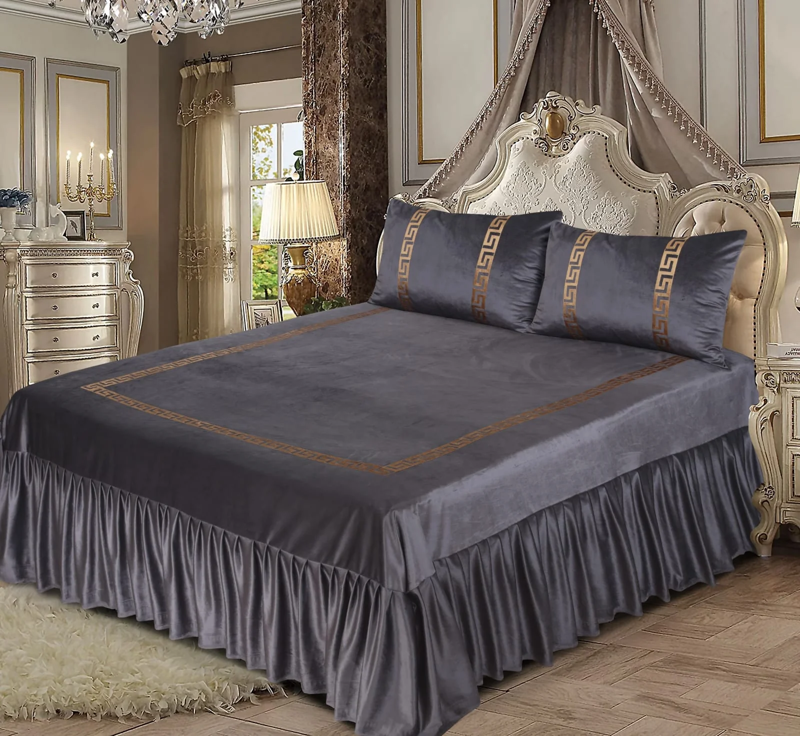 velvet bed sheet grey
