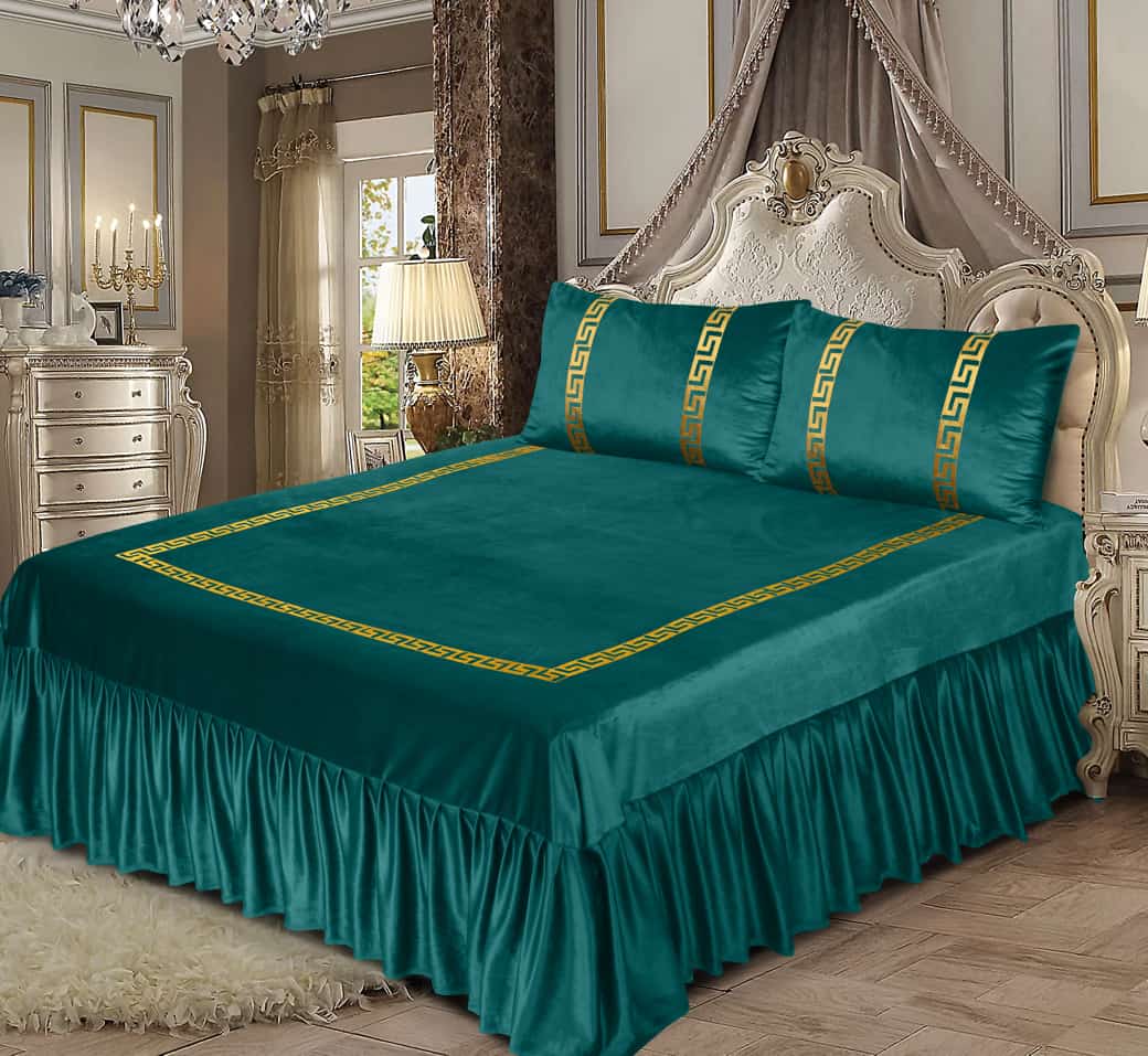 velvet bed sheet zinc green
