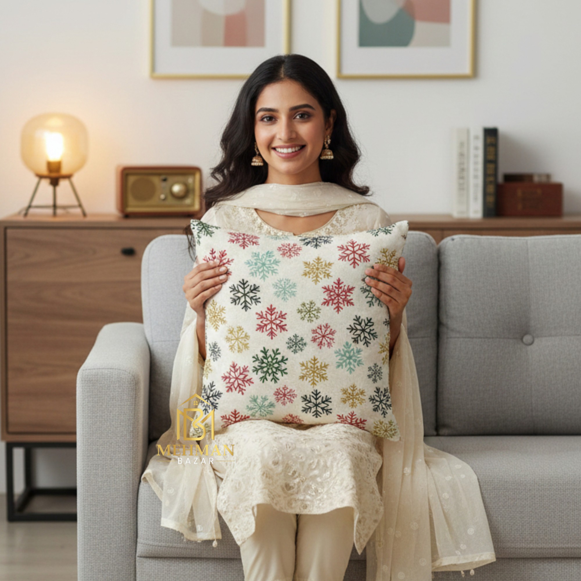 Christmas Tree & Ornament Velvet Cushion Cover