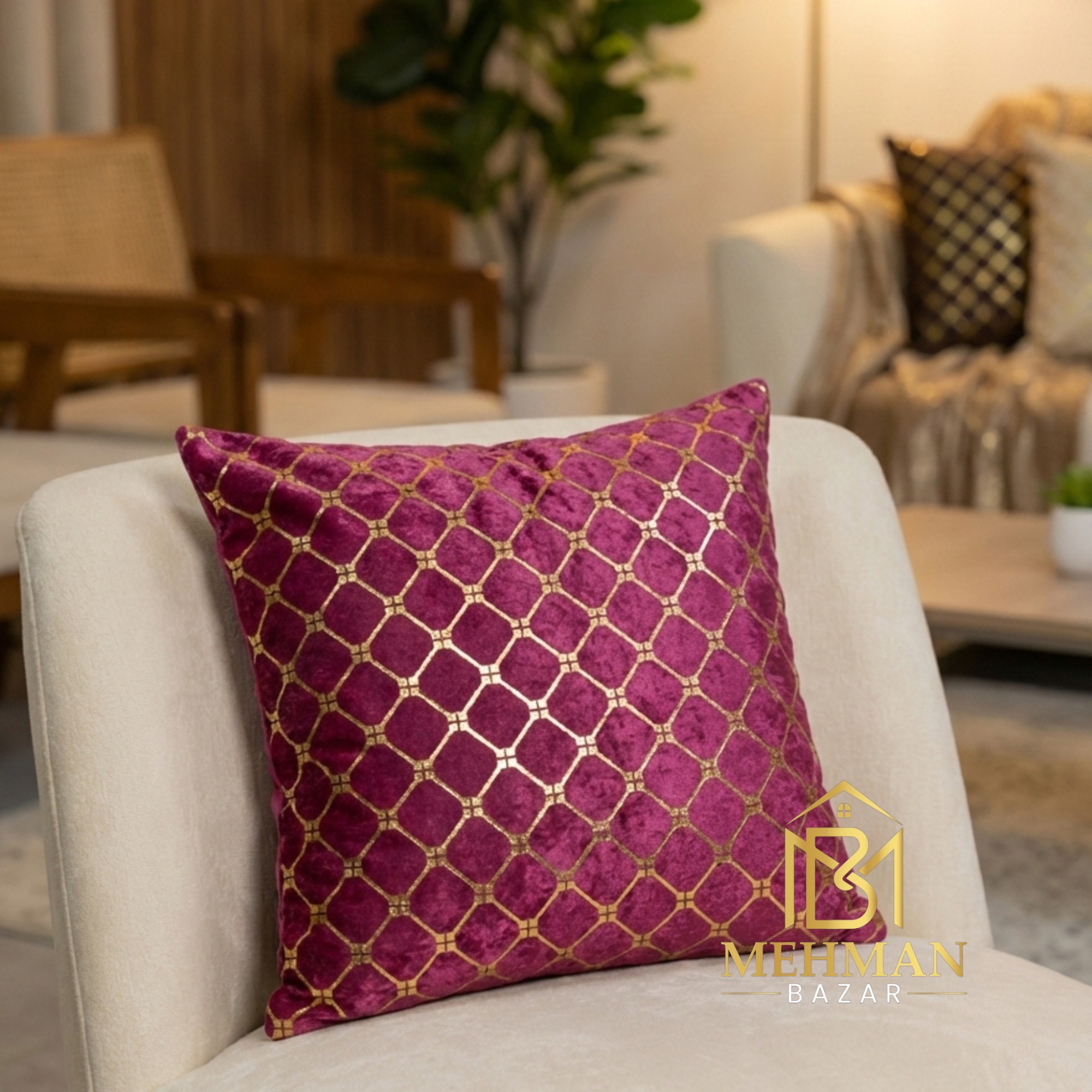 Texture Velvet Cushion Cover with Silk Back - Image 4