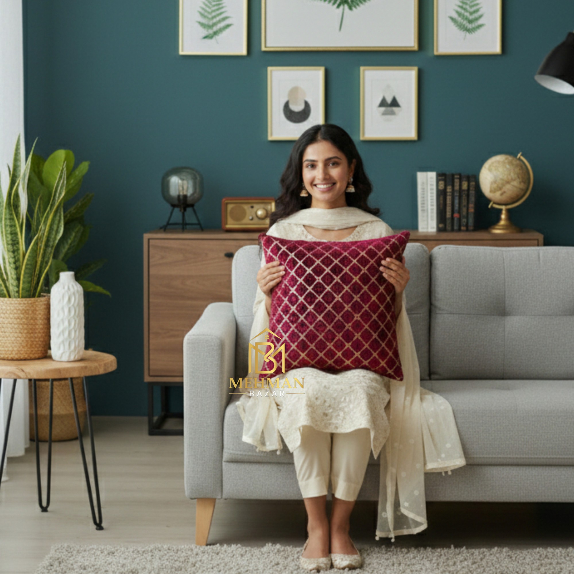 Texture Velvet Cushion Cover with Silk Back - Image 12