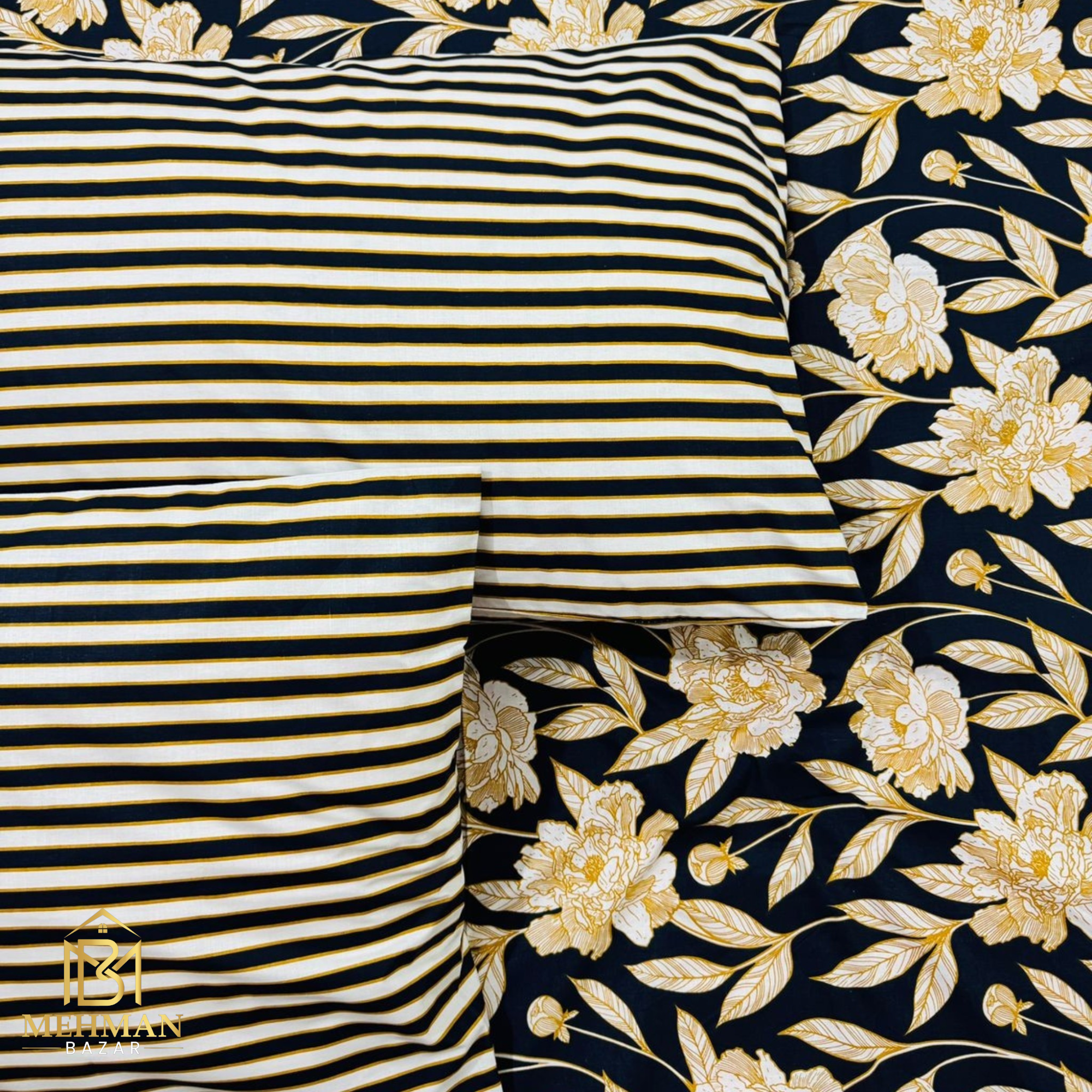 Luxury Cotton Bed Sheet Set King/Single with Pillow Covers & Comforter-CT006 - Image 3