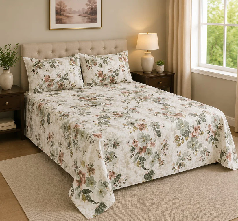 Luxury Cotton Bed Sheet with 2 Pillow Covers -AK0001
