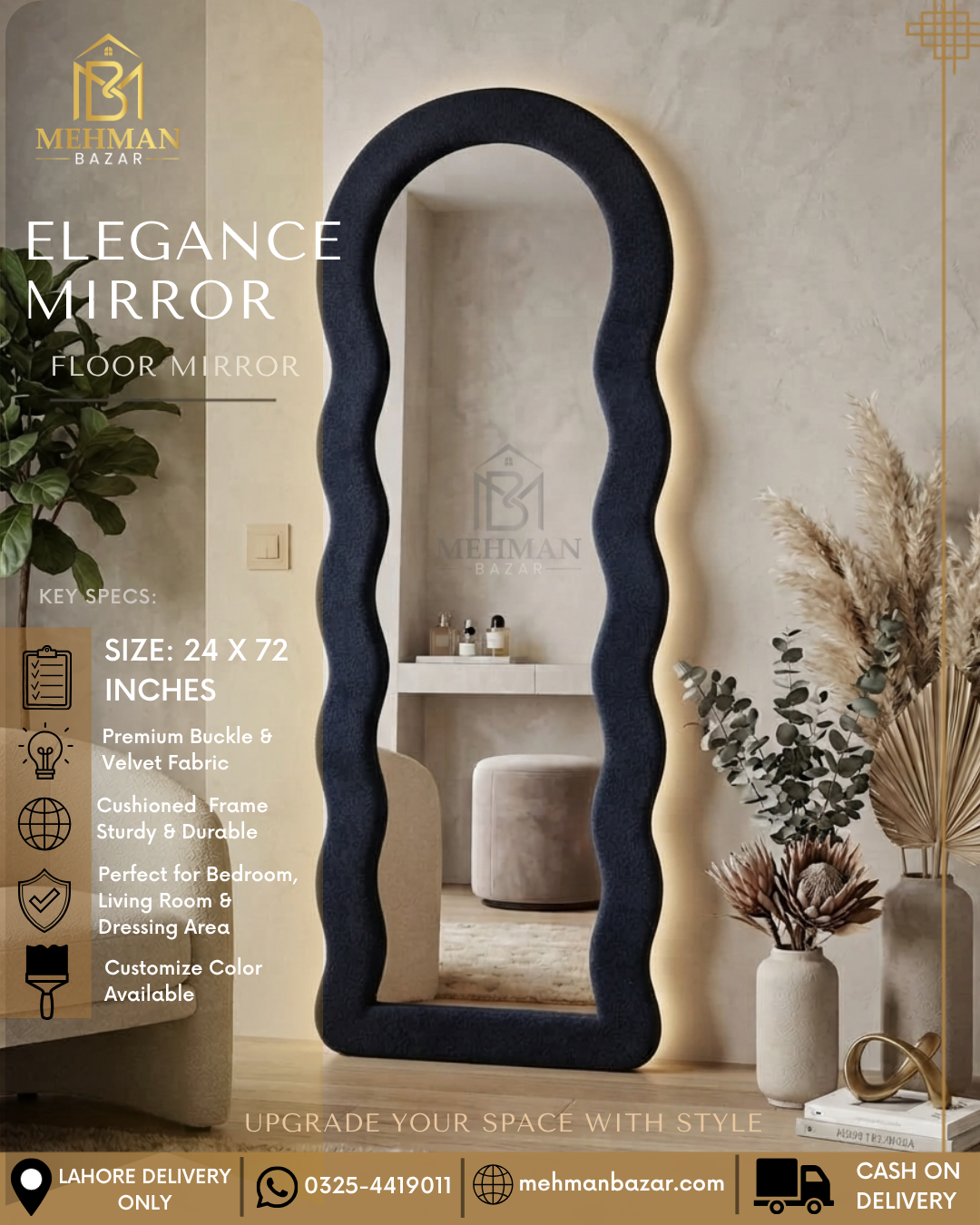 Premium Wavy Standing Mirror ( SINGLE BORDER )-02
