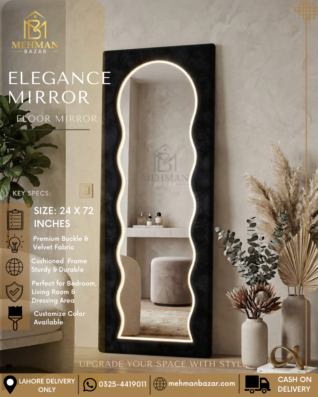Premium Wavy Standing Mirror ( DOUBLE BORDER )-07