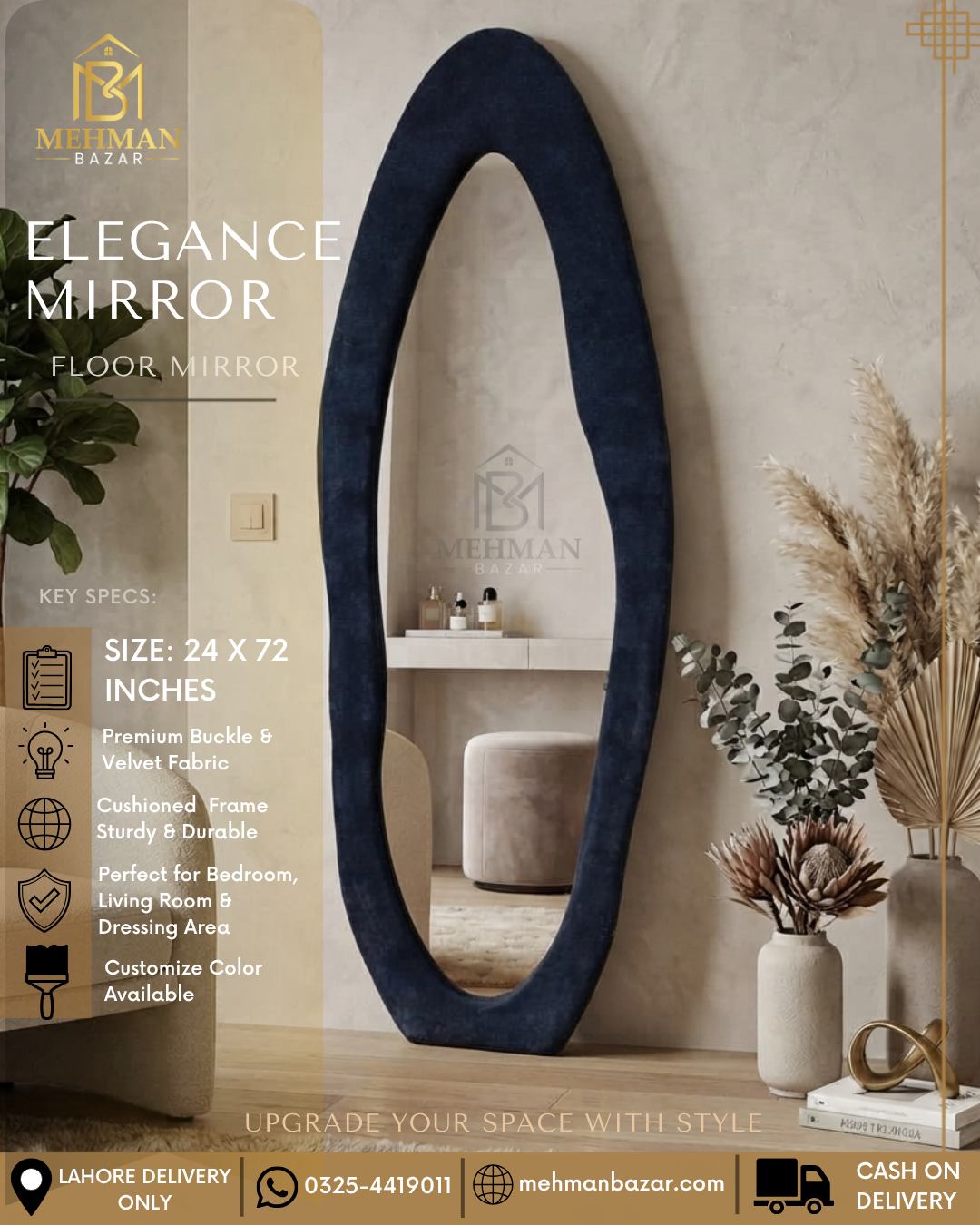 Premium Wavy Standing Mirror ( SINGLE BORDER )-01